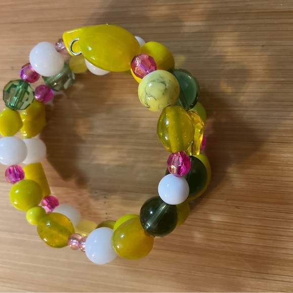 Hand Crafted Necklace Wrap Bracelet Set Yellow Green Multi Mixed Media - Picture 10 of 16